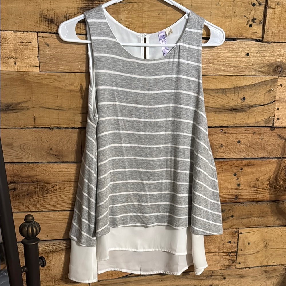 Gray and White Striped Sleeveless Top